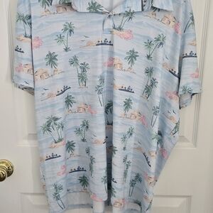 Chaps Blue Tropical Print Polo Shirt